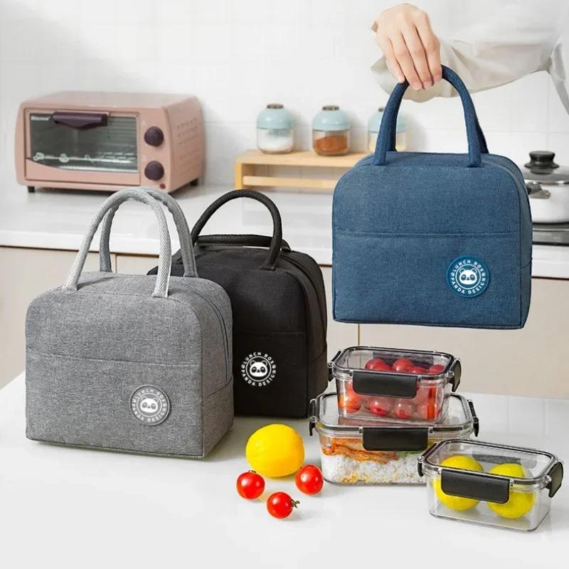 Canvas Thermal Lunch Tote Bag Portable Insulated Lunch Box Bag Foil Fresh Food Container Bag for Women Kids Household Use