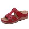 Women's Plus Size Retro Wedge Heel Leather Slippers - One-Strap, Thick Sole, Summer Casual