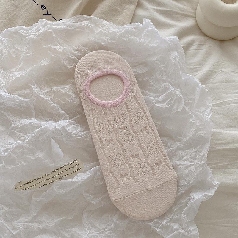 

Летние тонкие носки, Женские перфорированные носки-лодочки с бантом, Дышащие, Силиконовые противоскользящие, Цветные, С низкой посадкой, Невидимые носки 1 pair розовый