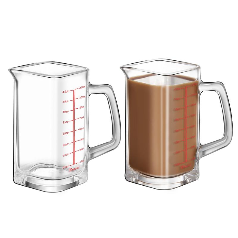 90/120ml Heat-resistant Glass Measuring Cup Milk Jigger Glass Ounce Cup With Handle For Espresso Coffee Barista Accessories