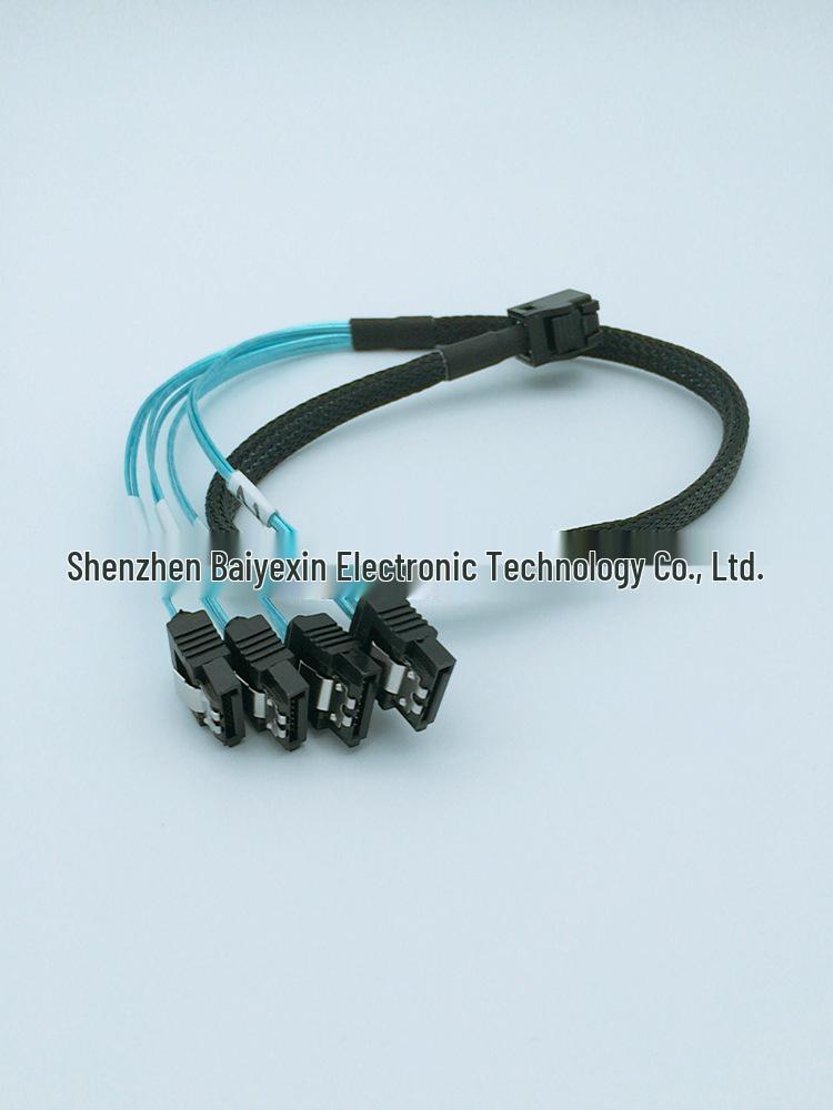 

Mini SAS to 4 SATA Data Cable 8643 to 4x 7P HD, 0.75m чёрный/светло-синий