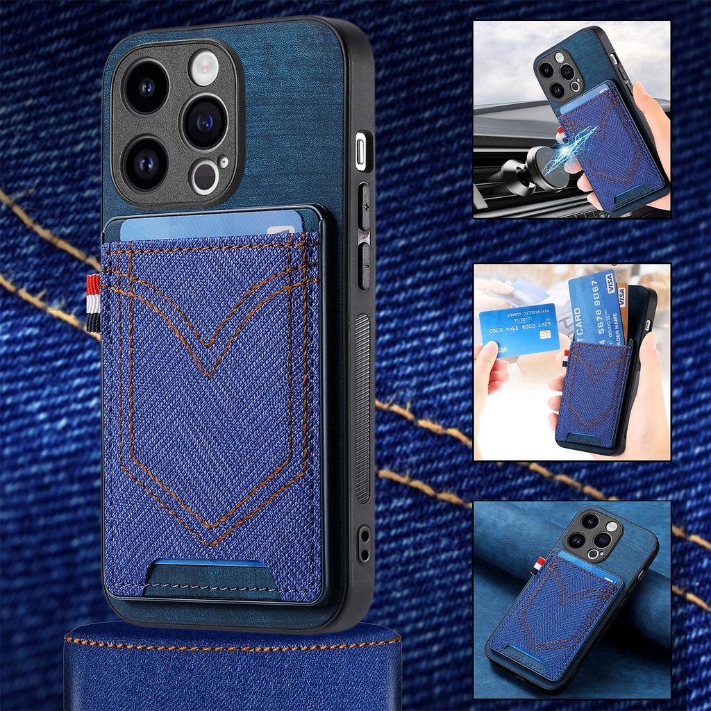 Denim Pattern Card Slot Leather Case for iPhone 15 14 Plus 13 12 11 Pro XSMax 8P 7P for Samsung S23 S22 S21 S20 Ultra Plus Note20Ultra A14 A54 A13 A53