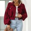 Giacca Corta in Velluto a Coste Vintage Autunnale da Donna Cappotto Monocolore Revers Manica a Lanterna Monopetto Capospalla