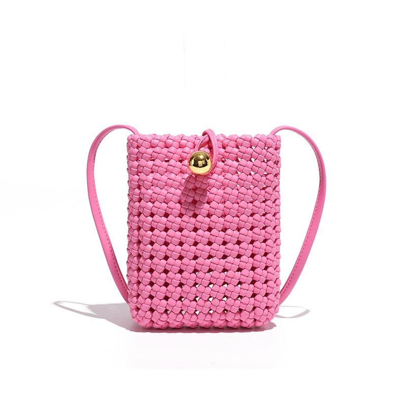 

Leather woven bag, high-end hollow bag, mobile phone bag, one-shoulder crossbody bag розовый