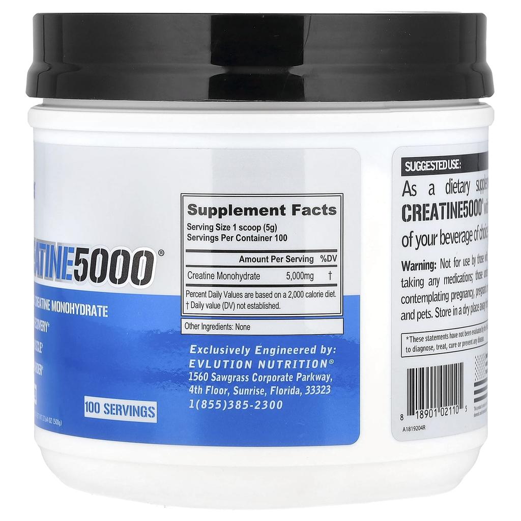 EVLution Nutrition, Creatine5000®, Unflavored, 17.64 oz (500 g)