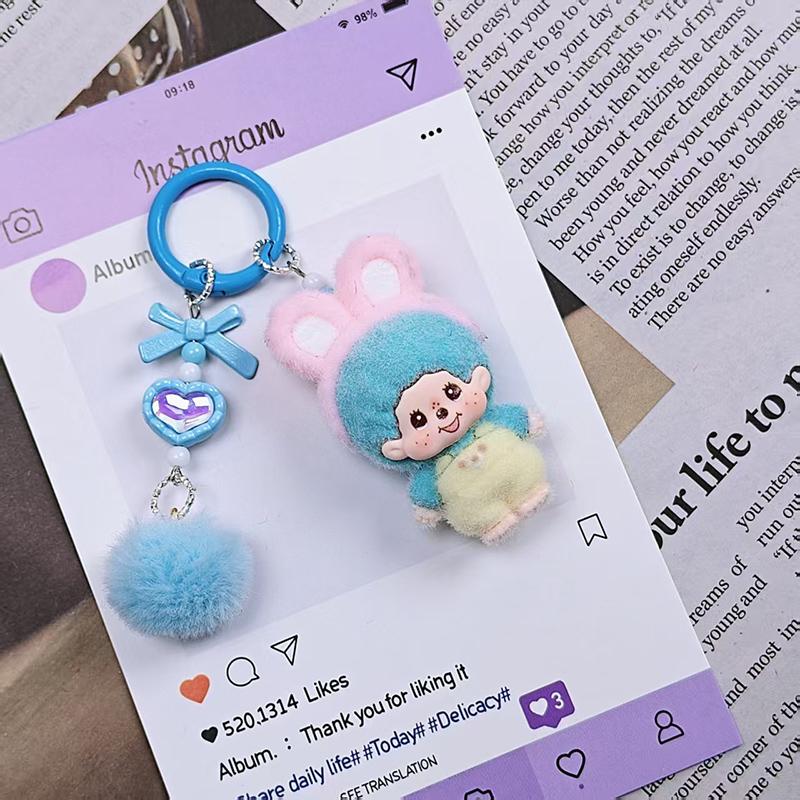 Cartoon Plush Monchhichi Keychain Pendant Cute Plush Monkey Pendant Phone Chain Decoration Monchhichi Mini Plush Bag Pendant