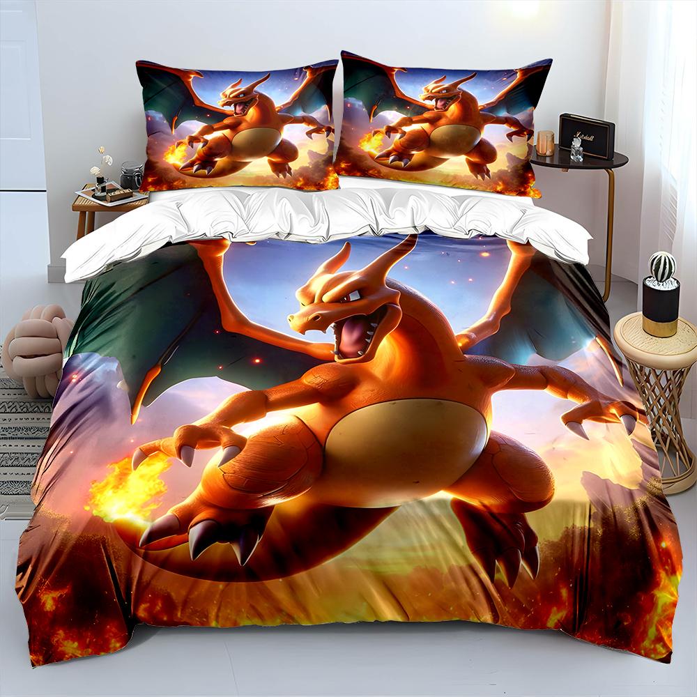 Pokémon Charizard Print Bedding Set Children 3 Pieces King Size Bed Set Pillowcase Adult Child Bed Cover Bedroom for Gifts