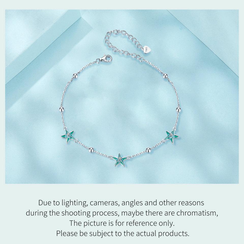 Bamoer 925 Sterling Silver Blue Starfish Bracelet Plated White Gold Adjustable Chain for Women Summer Fine Jewelry Party