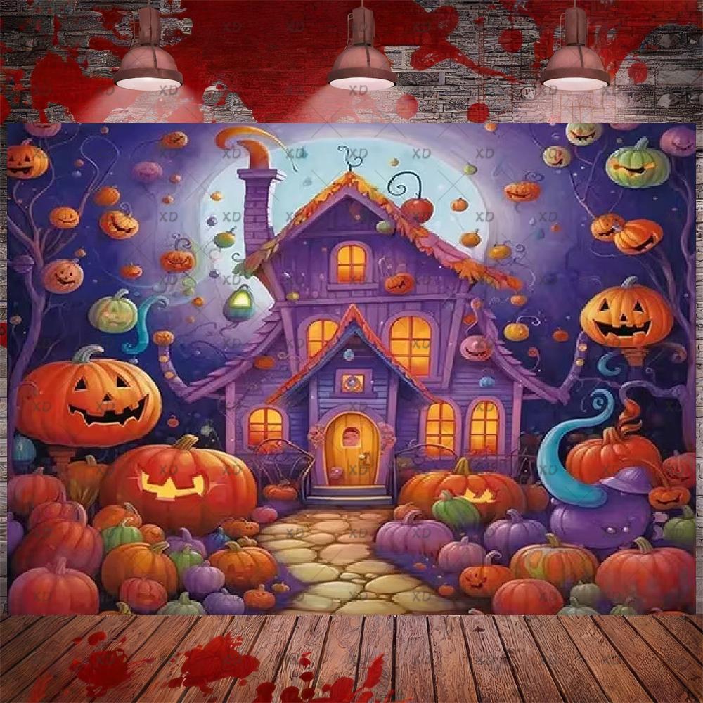 Halloween Party Decor: Pumpkin Backdrop, Ghosts, Haunted House, Photography Props, Photo Booth Banner5014