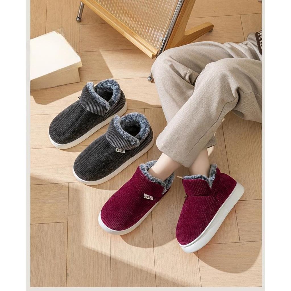 Winter Plush Thick Soled Cotton Slippers Bag and Heel for Men, Anti Slip for Women, Outdoor Wear, Indoor Home Cotton Shoes