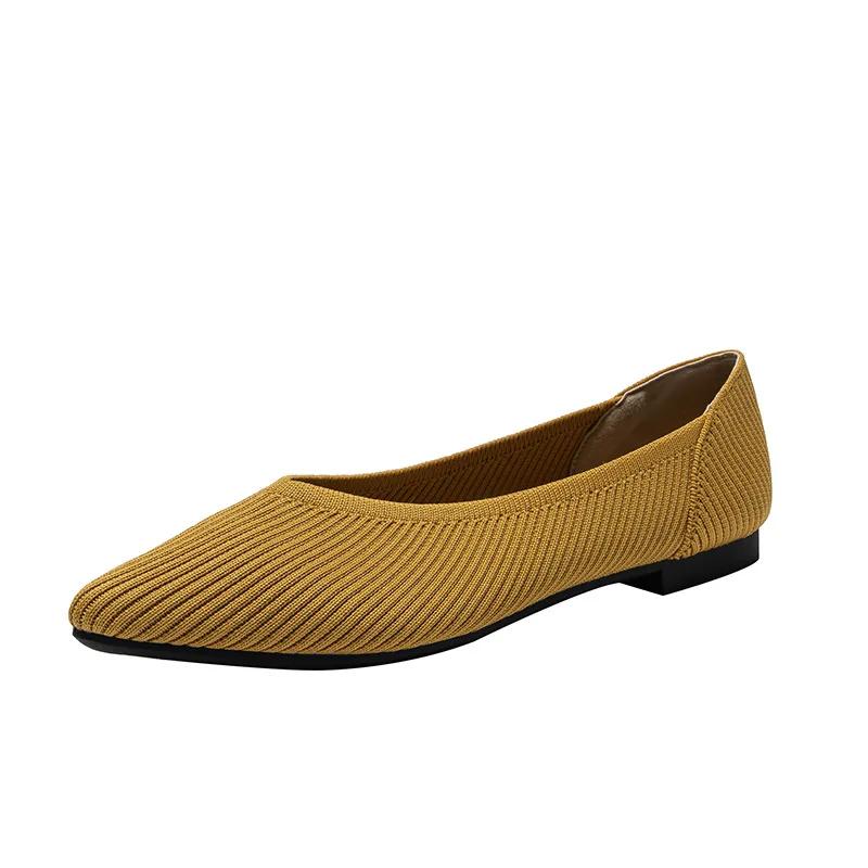 Women's Flat Shoes Spring and Autumn Fashion Knitted Breathable Non Slip Rubber Sole Pointed Women Comfortable Casual Boat Shoes