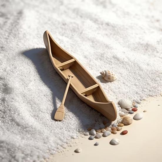 3D Printed Canoe Miniature Ornament, Compact Mini Boat Model with Paddle Accessories, Fine Wood Grain Texture Realistic Canoe Replica