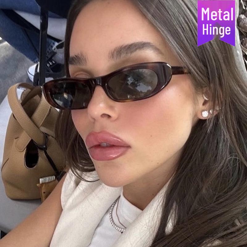 Narrow Oval Frame Women's UV Protection Fashion Sunglasses 2024 - European & American Style, Perfect for the Beach.