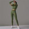 Knit Seamless Long Sleeve Yoga Set High Waist Sports Pants Exercise Running Suit Fitness Clothing
