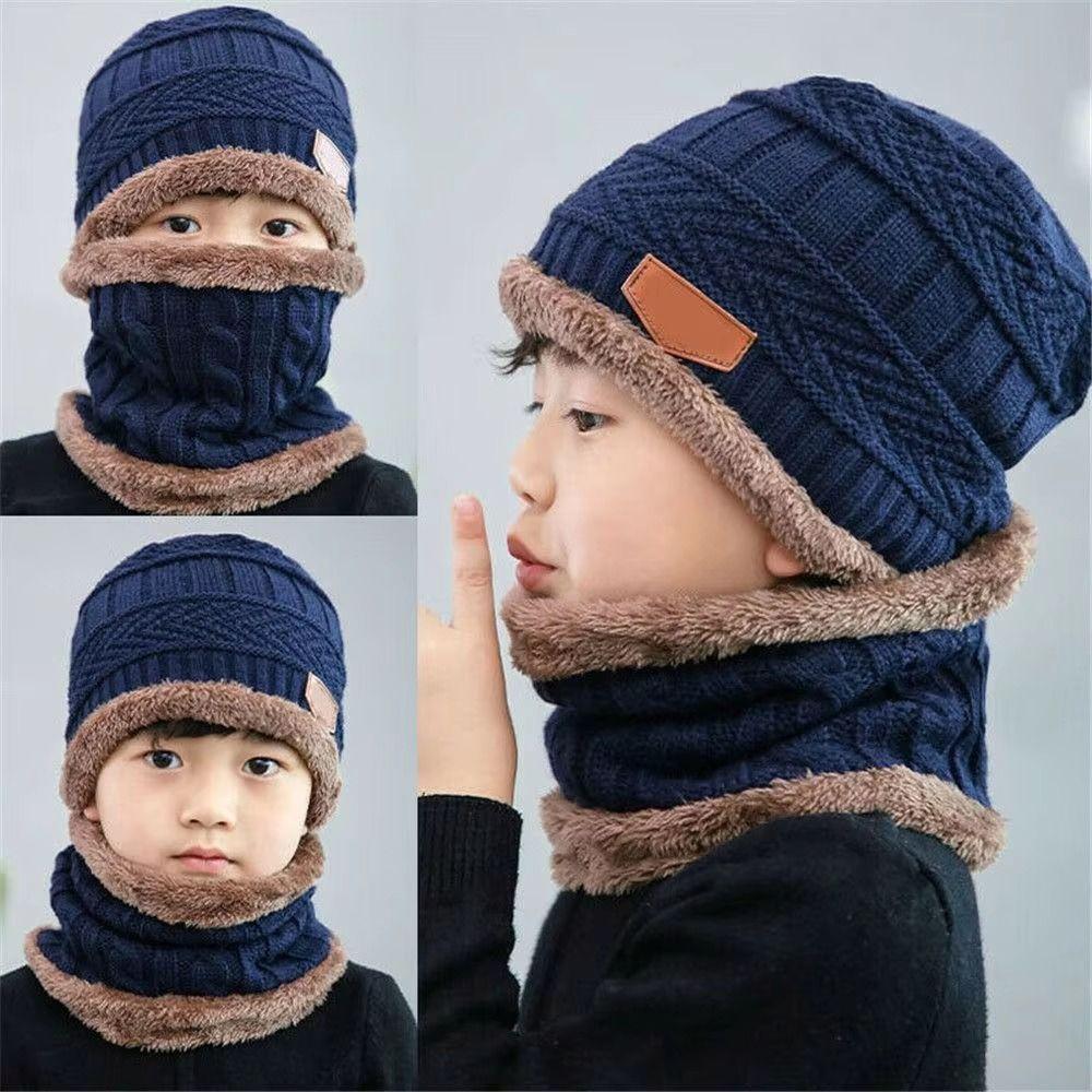 Korean Style Knitted Hat Scarf Set Fleece Knitted Neck Warmer Combo Warm Hat Scarf Set  Adult Use