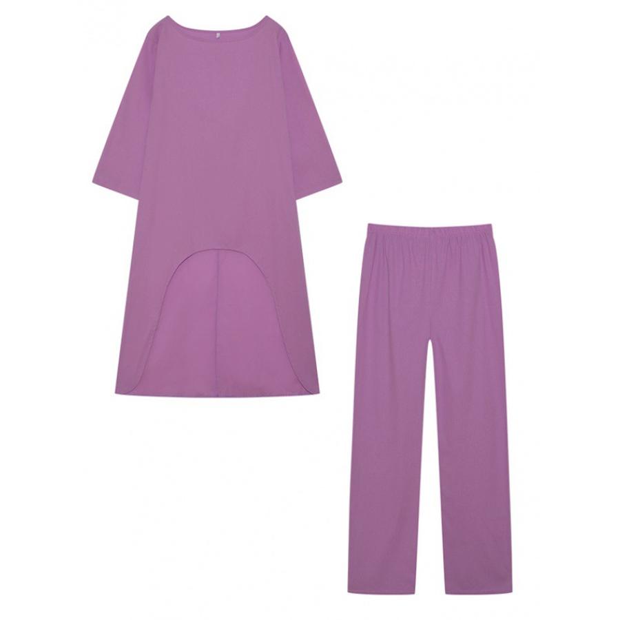 New Women's Cotton Linen Fashion Casual Plus Size Irregular Long Sleeve Set Wide Leg Pants Two Piece Outfit