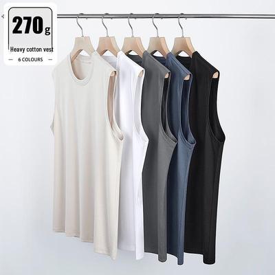 Men's Heavyweight Pure Cotton Sleeveless T-Shirt - Loose Fit Solid Color Summer Fitness Vest