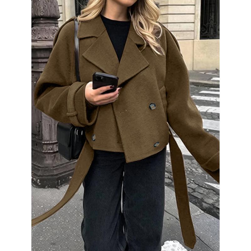 

European & American Women s Big Lapel Woolen Short Waistband Coat Jacket - Fashion Image Search M