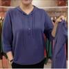 Chic Age-Defying Hooded Women's Spring Top - Loose Fit, Elastic, Versatile, Seven-Sleeve Design.