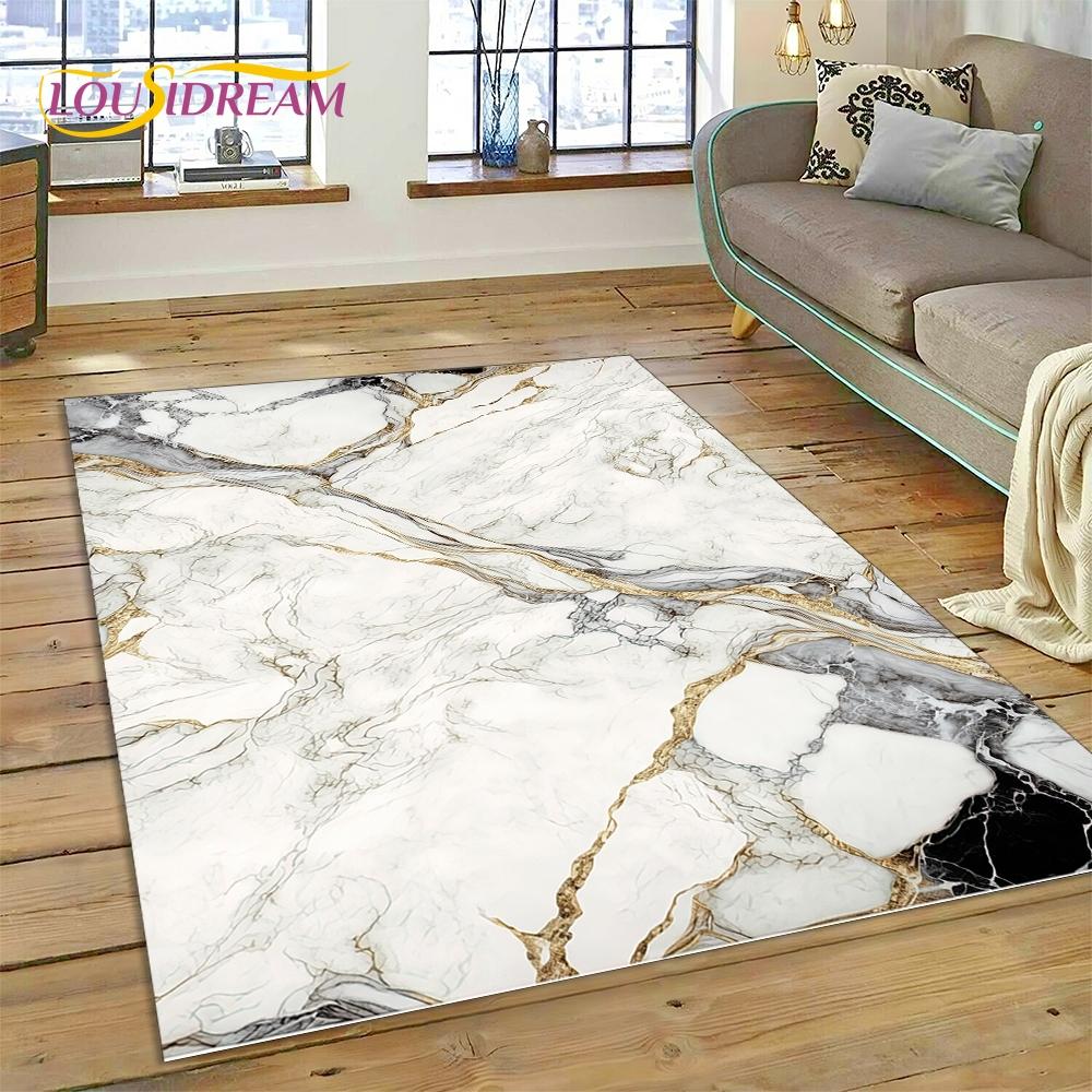 3D Luxurious Marble Colorful Gold Color Carpet Rug for Home Living Room Bedroom Sofa Doormat Decor,Area Rug Non-slip Floor Mat