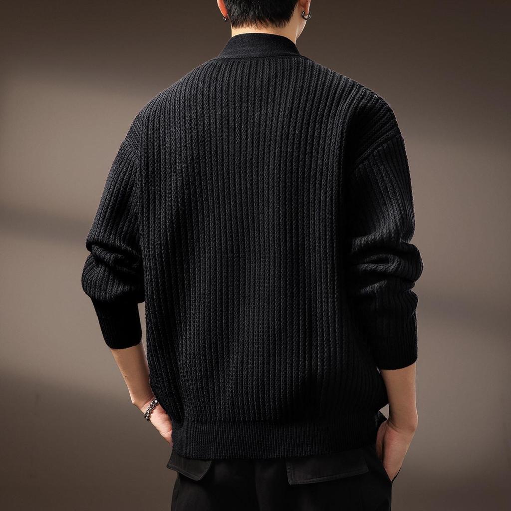 Men's High-End Stand Collar Cardigan Knit Jacket - Autumn/Winter Trendy Loose Sweater