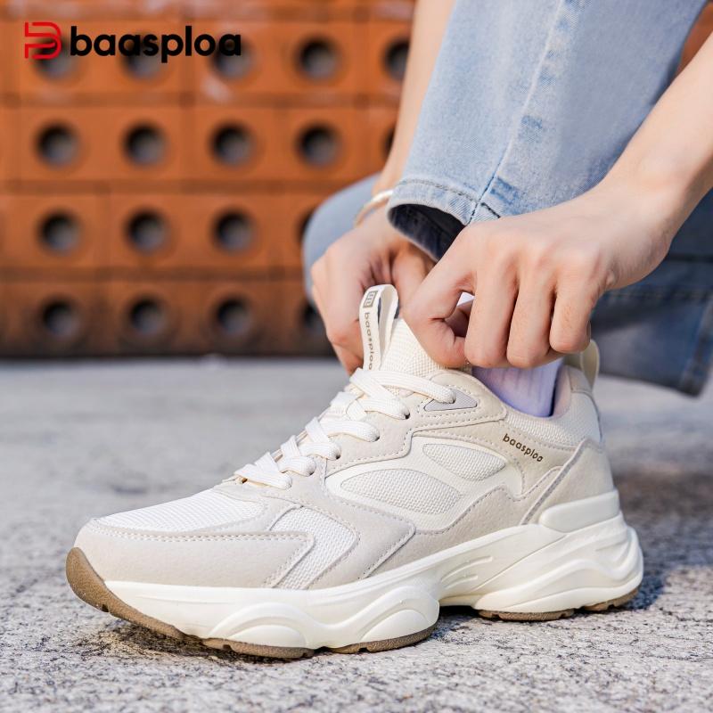 BAASPLOA Damen Sportschuhe mit dicker Sohle, Mesh Laufschuhe, Freizeitschuhe, Wanderschuhe, Studentenschuhe, weiße Schuhe, flache Sportschuhe, Tennisschuhe