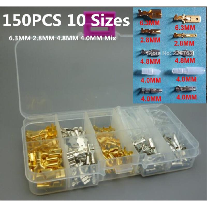 150Pcs 10 Kind Female Male Car Spade Connector Copper Splice Crimp Wire Terminal