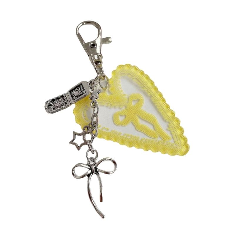 Cute Heart Shaped Keychain With Lace And Bowknot Design Perfect For Keys Bags And Accessories In Multiple Colors
