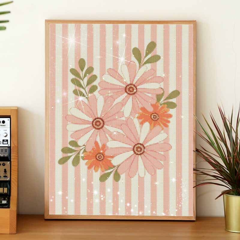5D Diamond Painting Kit for Adults Relaxing DIY Craft Pink Striped Flowers Art Rhinestones Embroidery Full Drill 30x40cm Home Wall Decor Gift
