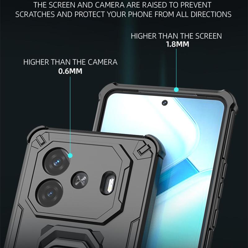 KEYSION Shockproof Armor Case for IQOO Z9 Turbo Soft Silicone+PC Upright Metal Ring Stand Phone Cover for IQOO Z9 Turbo+ Z9 5G