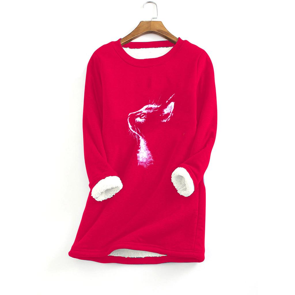 Women Thick Fleece Printing Sweatshirt Warm  Underwear Top