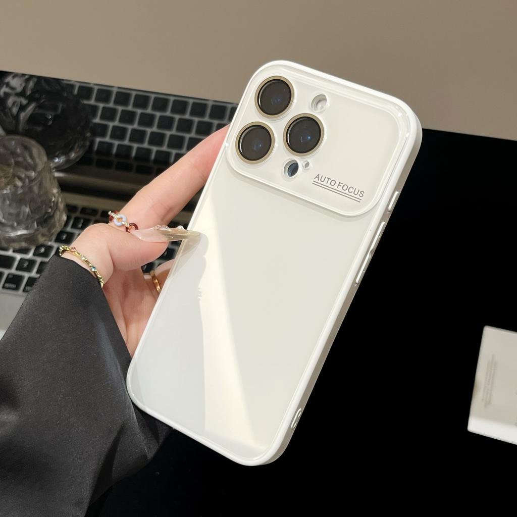 Minimalist Korean Style Large Window Glass Case Compatible with iPhone 16 Pro Max Apple 17 Phone Case 14/15 Full Coverage