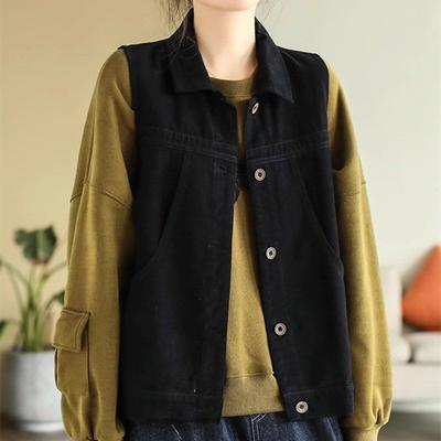 Ρετρό Εργασία Γυναικείο Νέο Στυλ Ραφές Κουμπί Τσέπη Μόδα Μονόχρωμο Καθημερινό Στοιβαχτό Πέτο Γιλέκο