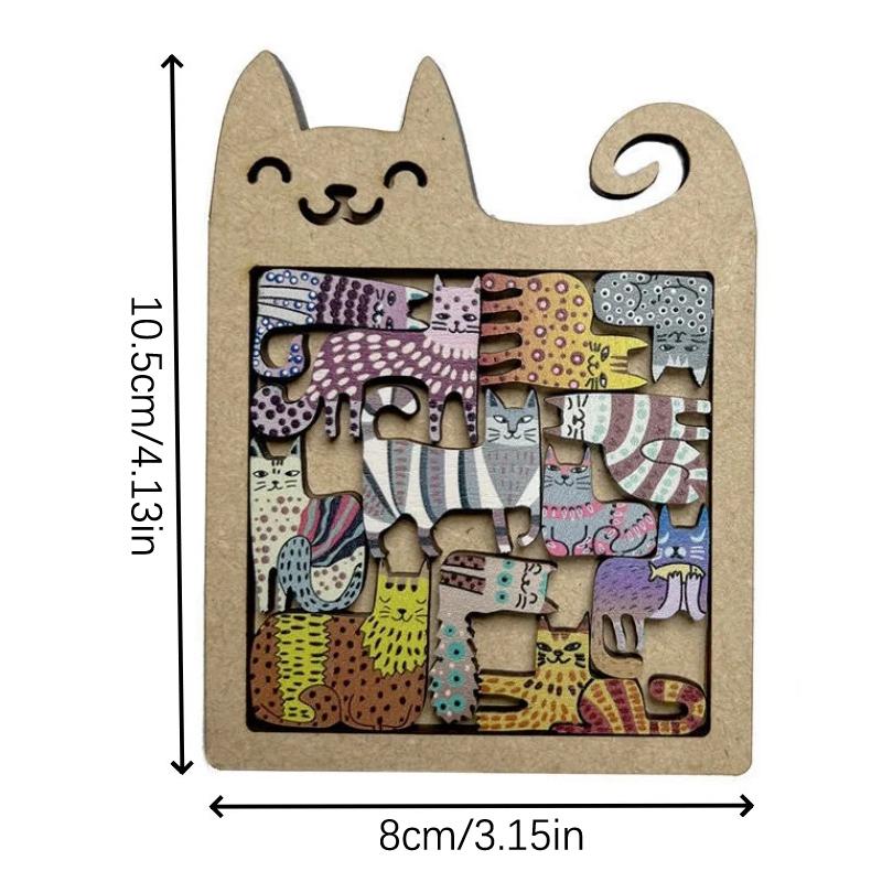 Irregular Cat Wooden Puzzle Expressive Puzzle Toys Unique Animal Shapes Relax Gift Decorative Art Piece Brain Teaser Game