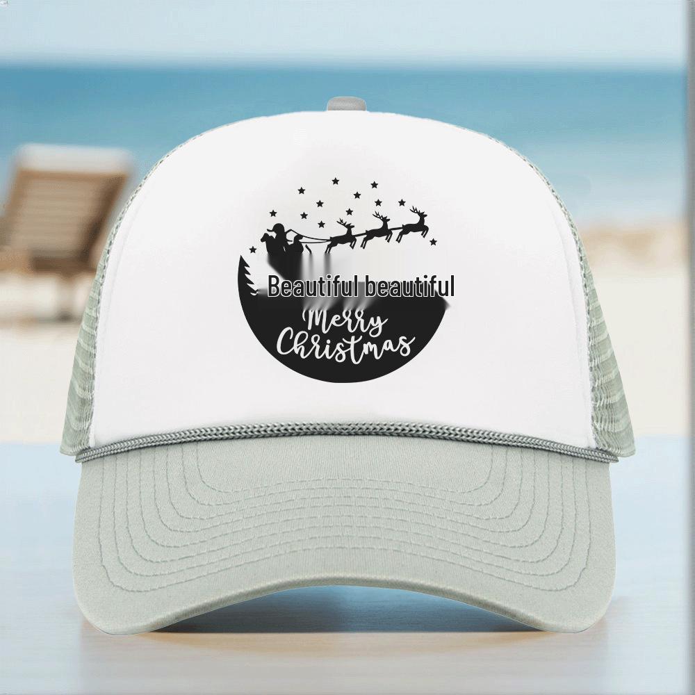 Christmas Pattern Sponge Mesh Baseball Cap with Hot Stamped Logo - Sunshade Trucker Hat