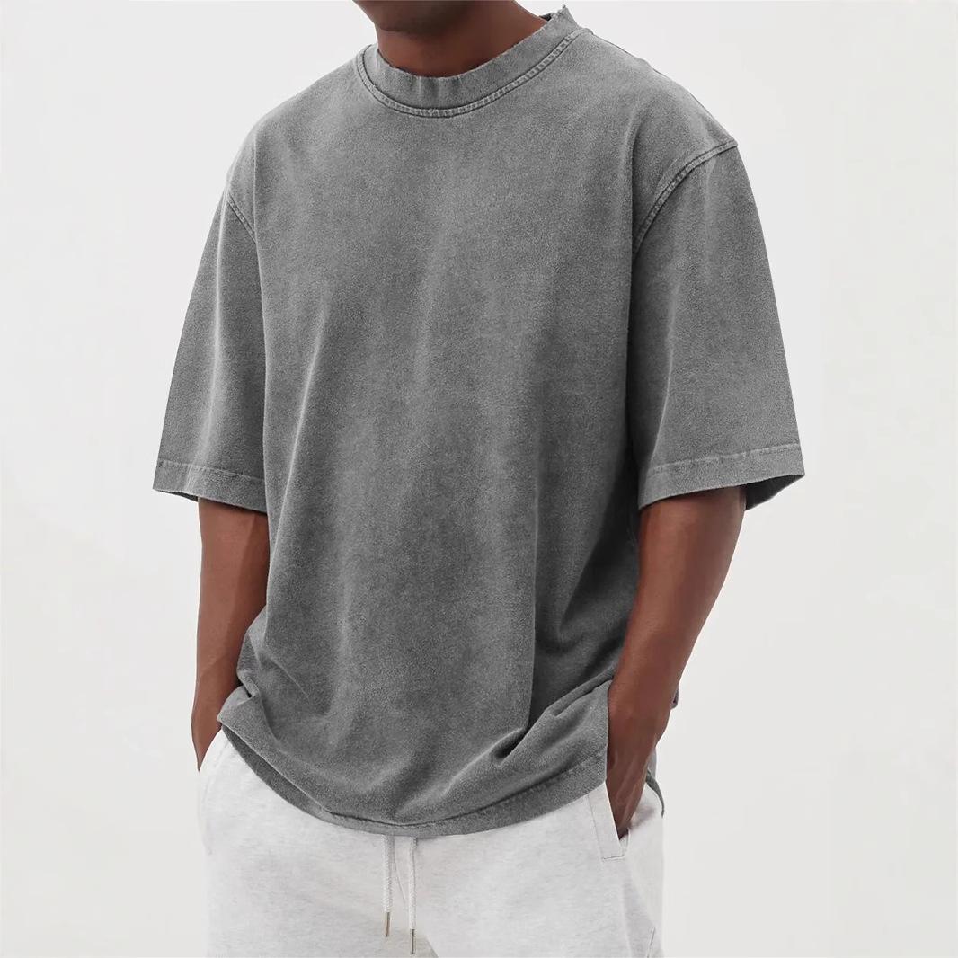 Herren Sommer T-Shirt mit Rundhals, kurzen Ärmeln, Retro-Stil und einfarbig XXXL grau