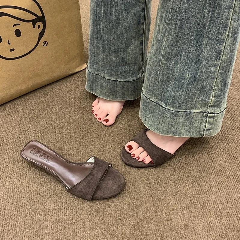Women's New Slippers Summer 35-40 Yards Round Head Open Toe Slope Heel Sandals Temperament with Skirt Commuter Fashion Shoes