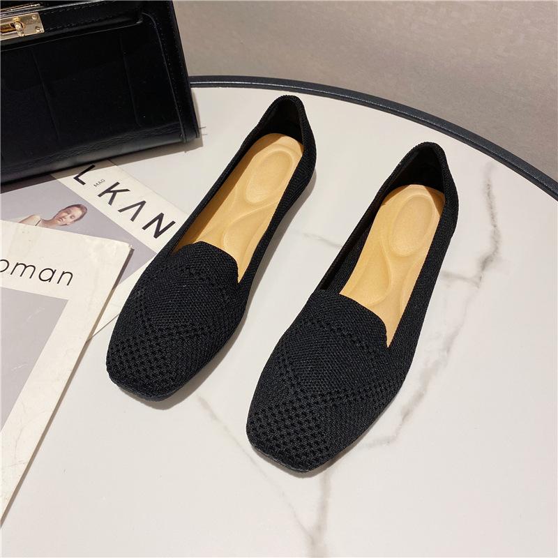 Flying woven flat-soled single shoes women's new shallow-mouth fashion soft-soled square-headed beanie shoes