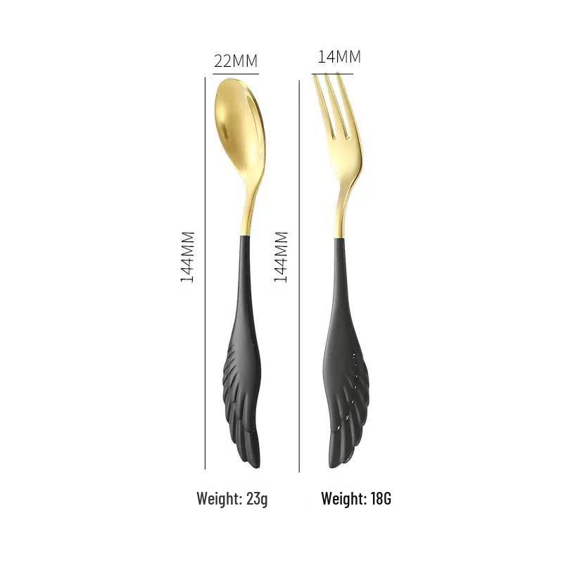 Creative 304 Stainless Steel Wing Spoon & Fork Set - 2-Piece for Dessert, Coffee & Hotels