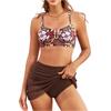 Women’s Two Piece Tropical Print Bikini Set with Adjustable Straps and Ruched Skirt Cover Up for Beach Swimwear
