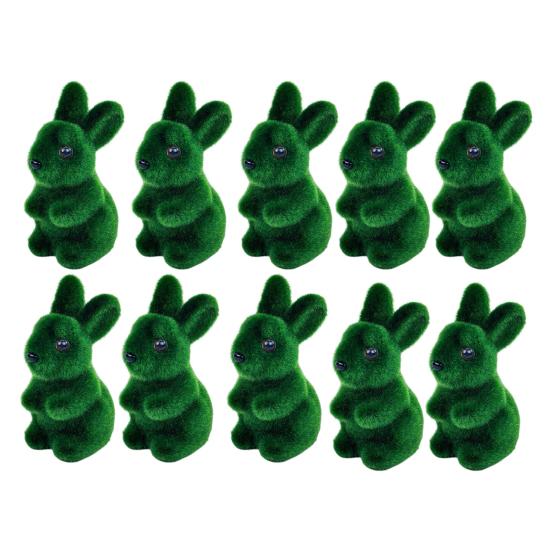 Artificial Moss Bunny Statue Realistic Furry Moss Flocked Rabbit Ornament Standing Foam Rabbit Figurine for Spring Easter Party Patio Desktop Decor