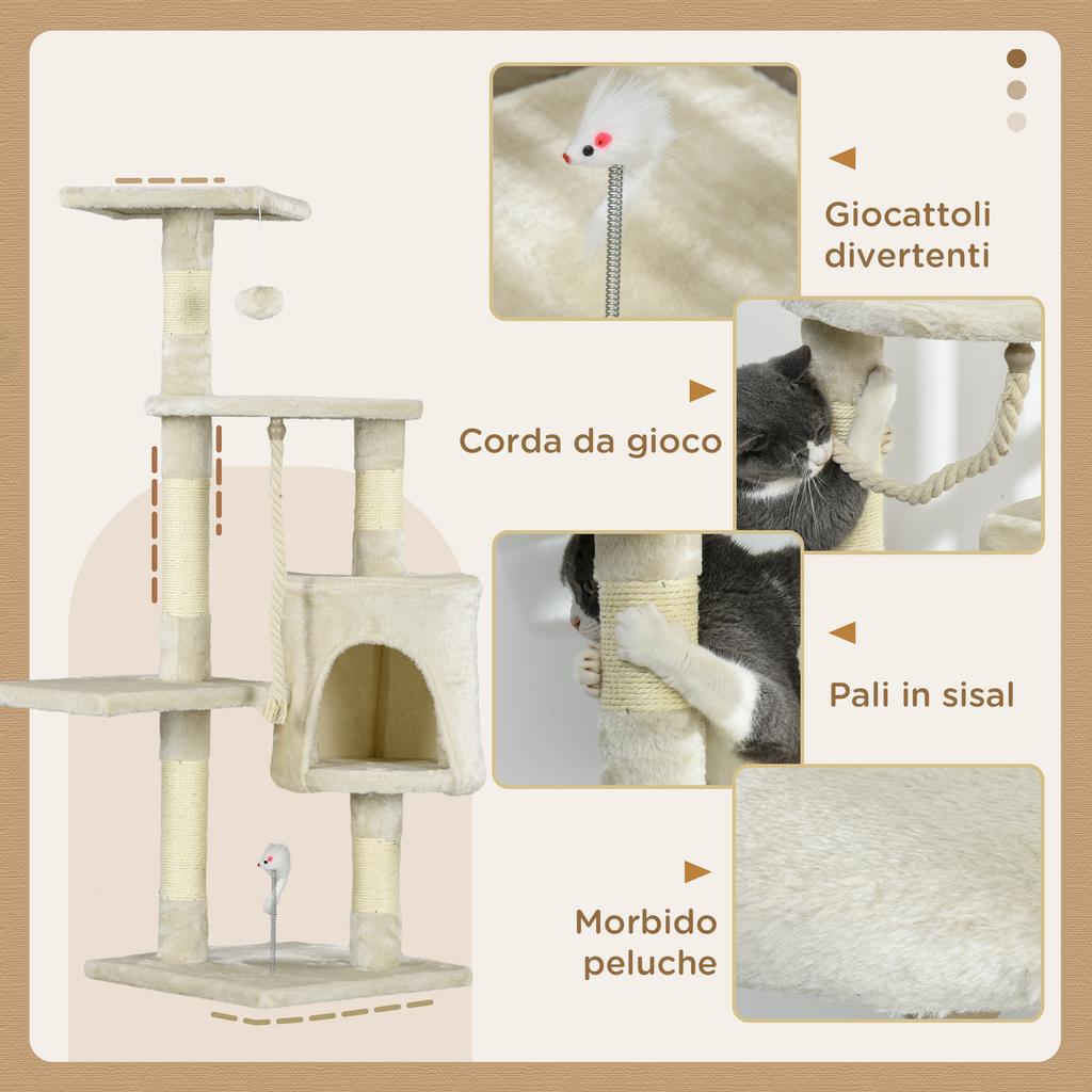 Cat Scratching Post with Box, Ball, Rope for Play and Relaxation, 40x40x116 cm, Beige