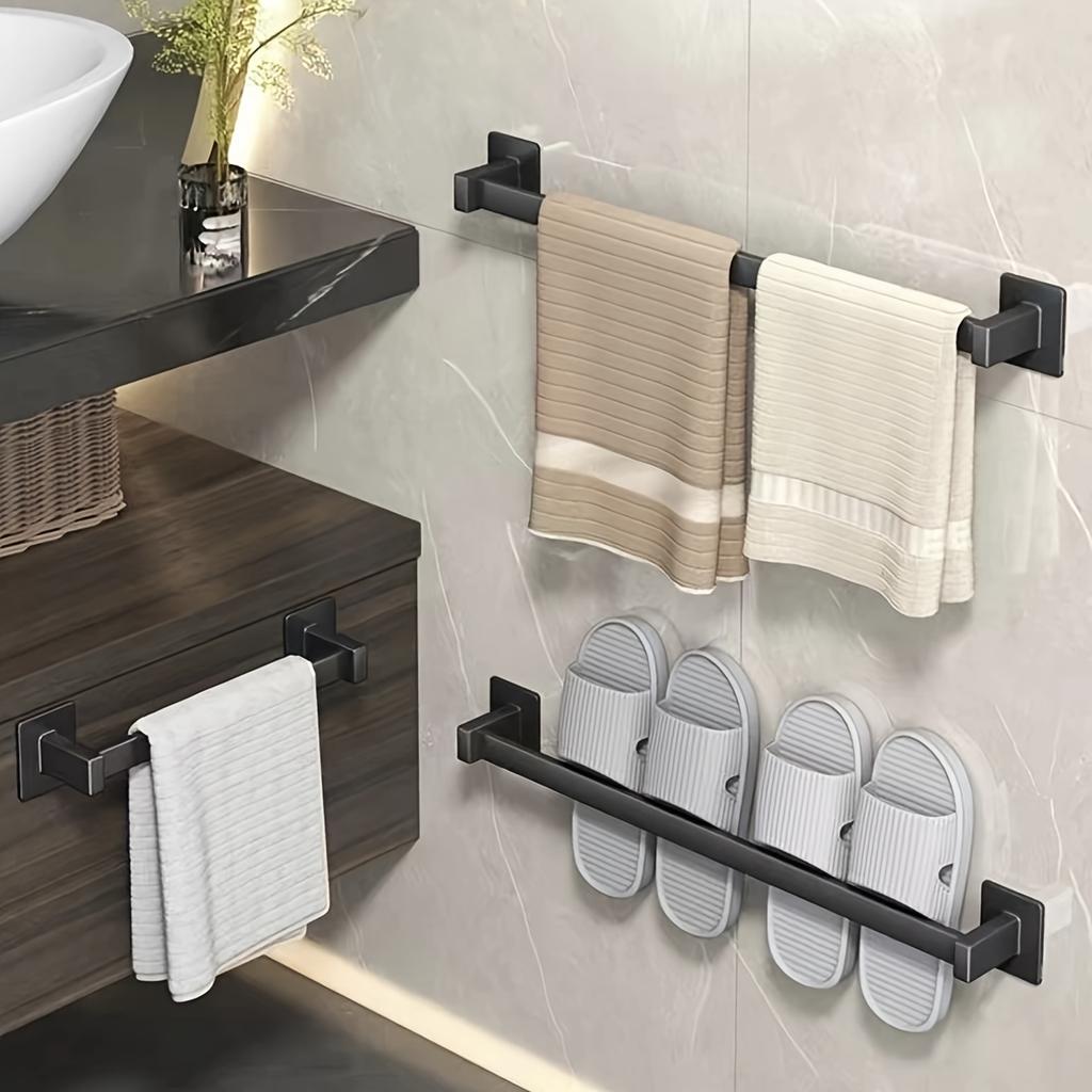 Suitable for Towels and Face Cloths, Black No-Drill Wall-Mounted Towel Rack, Strong Load Capacity Support Bracket, Space-Saving