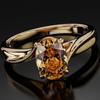 Huitan Luxury Ring for Engagement Brilliant Yellow Cubic Zirconia Finger Accessories for Women Exquisite Noble Party Jewelry