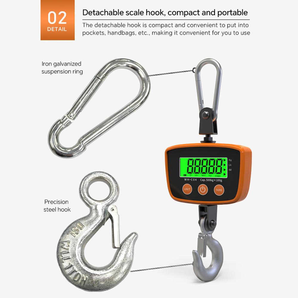 LCD Digital Crane Scale Heavy Duty Weight Hook-Hanging Scale Weighing Tool Industrial Electronic Scale 300kg/500kg Optional