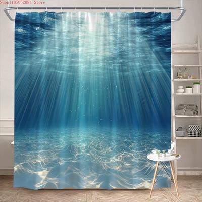 1pc Ocean Shower Curtain Underwater Natural Scenery - With Hooks Waterproof Mildew Proof Easy Install Washable