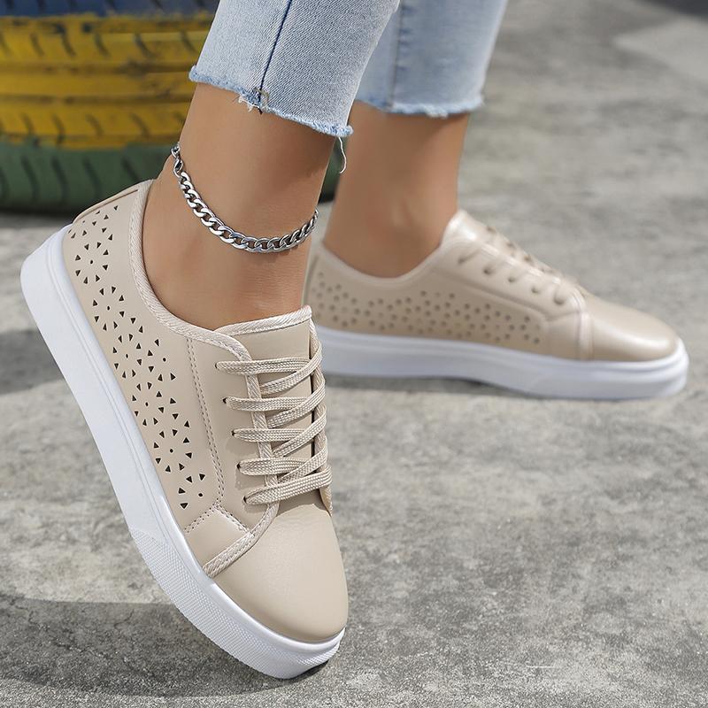 fashion Fashion Hollow Out Platform Sneakers Women Plus Size Lace Up PU Leather Flats Shoes Woman 2024 Autumn Non-Slip Casual Shoes 43