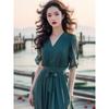 Stylish Green Chiffon Ankle-Length Beach Dress - 2025 Summer Collection