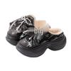 Women's Thick-Soled High-Heeled Bow Cotton Slippers - Winter 2025 Non-Slip, Height-Boosting, Warm PU Slippers