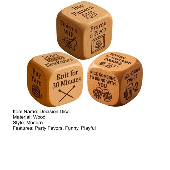 Decision Dice Handmade Wooden Embroidery/Knitting/Drinking Decision Dice with 6 Engraved Tasks Stocking Stuffers for Men Women